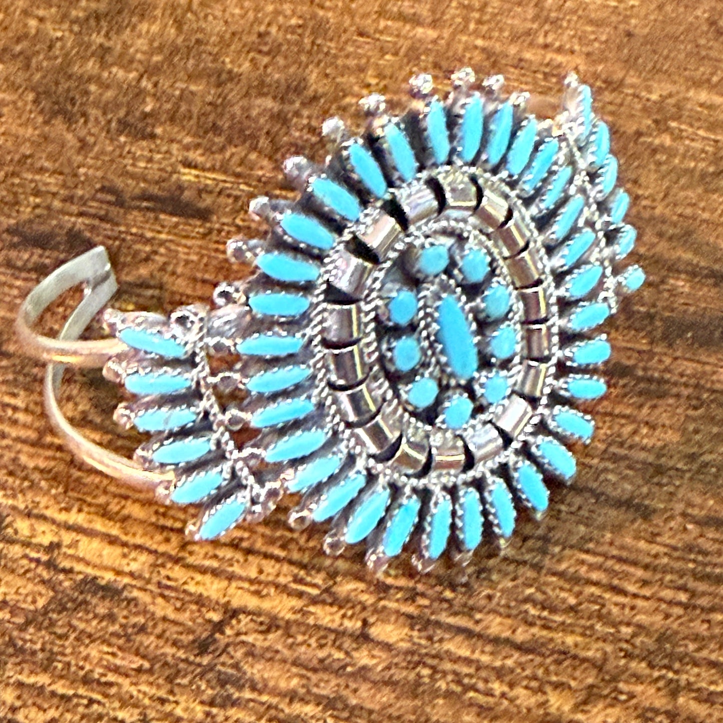 Native Handmade Naz Signed Kingman Turquoise Cuff Bracelet Sterling Silver Small