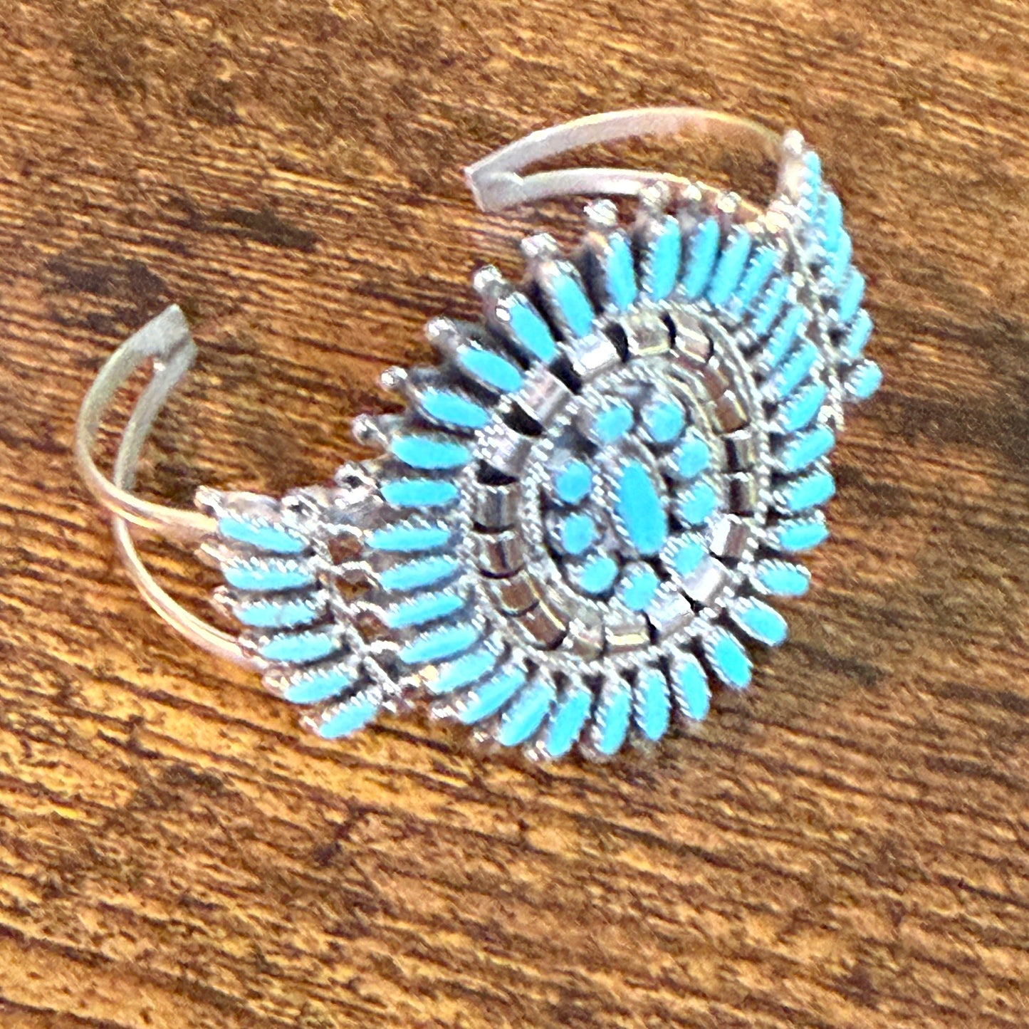 Native Handmade Naz Signed Kingman Turquoise Cuff Bracelet Sterling Silver Small