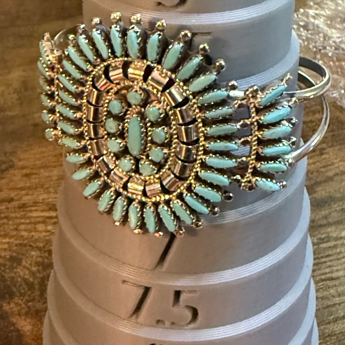 Native Handmade Naz Signed Kingman Turquoise Cuff Bracelet Sterling Silver Small