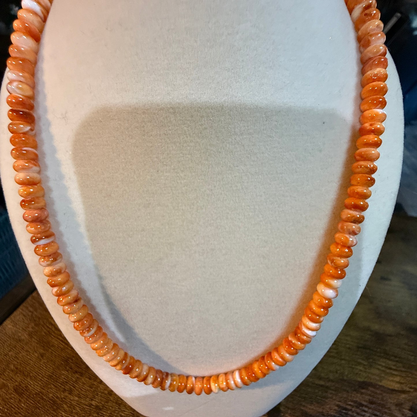 Native Handmade Spiny Oyster 6mm Rondelle Bead Necklace Sterling Silver 18 Inch