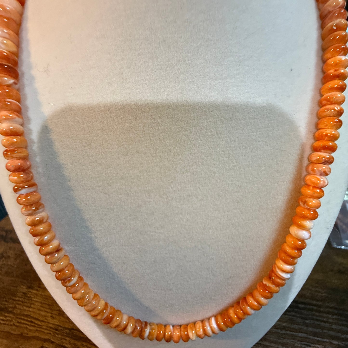Native Handmade Spiny Oyster 6mm Rondelle Bead Necklace Sterling Silver 18 Inch