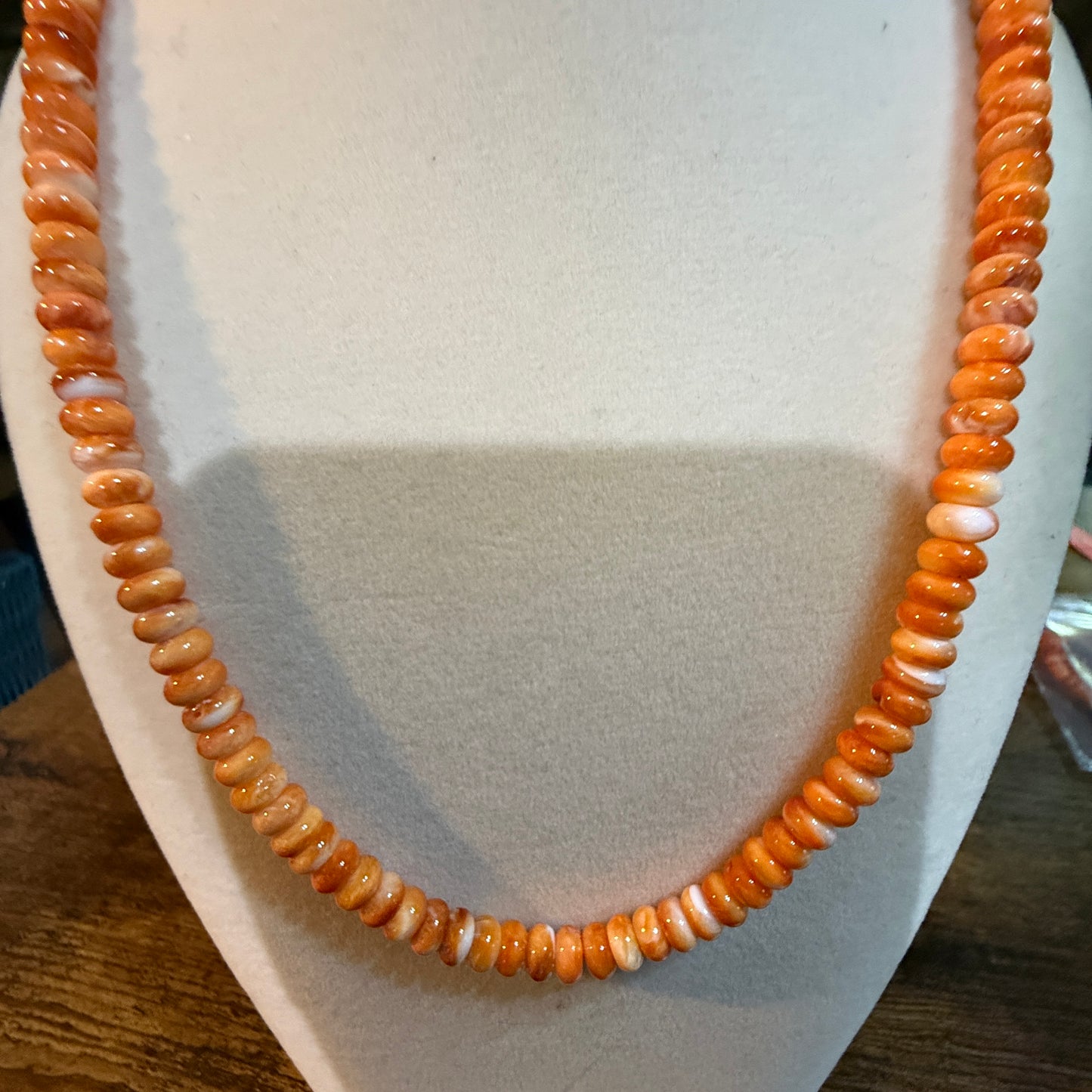 Native Handmade Spiny Oyster 6mm Rondelle Bead Necklace Sterling Silver 18 Inch