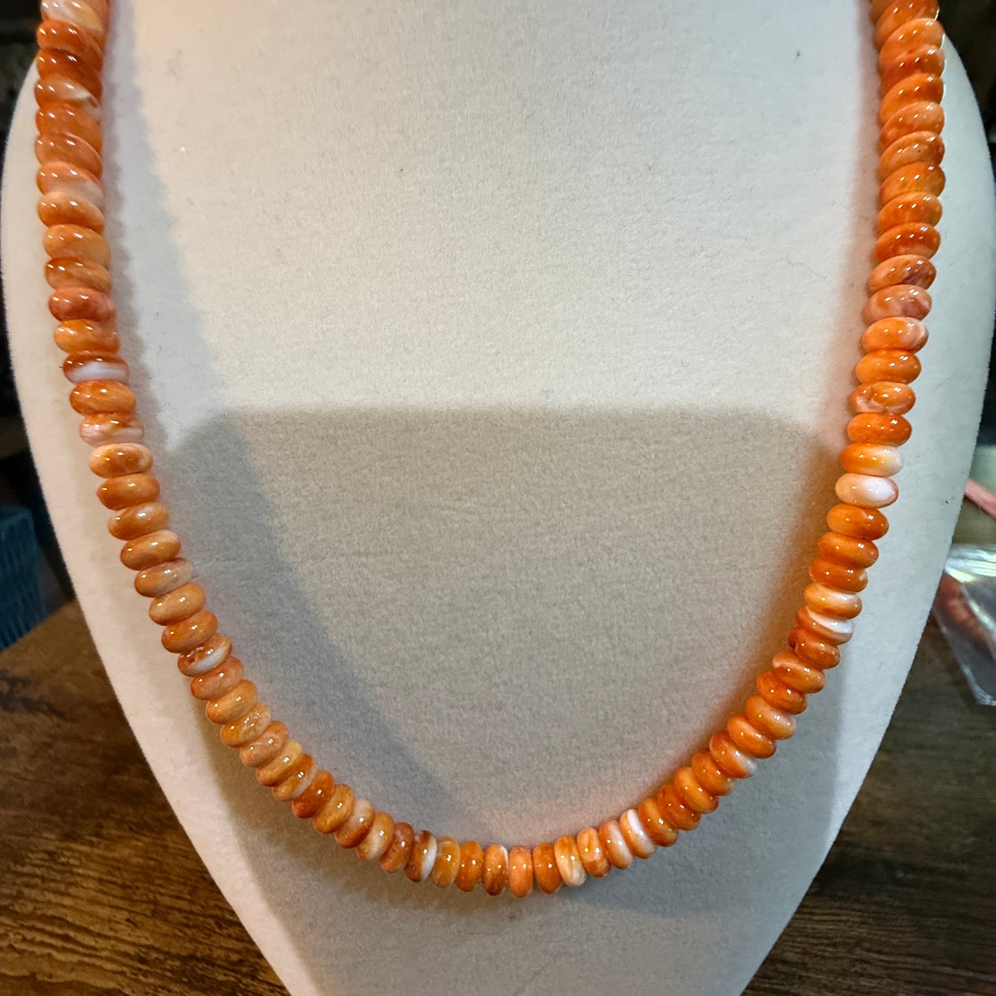 Native Handmade Spiny Oyster 6mm Rondelle Bead Necklace Sterling Silver 18 Inch