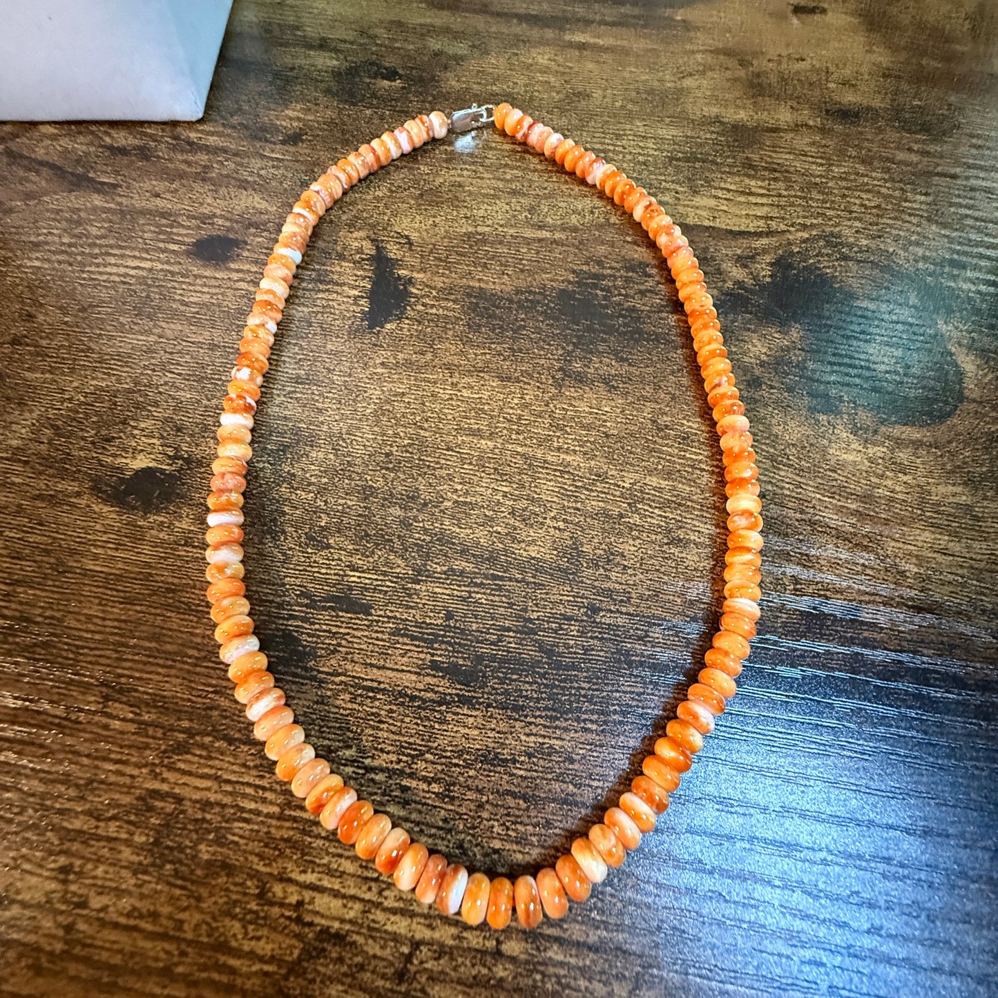 Native Handmade Spiny Oyster 6mm Rondelle Bead Necklace Sterling Silver 18 Inch