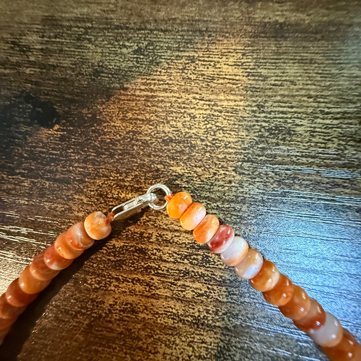 Native Handmade Spiny Oyster 6mm Rondelle Bead Necklace Sterling Silver 18 Inch
