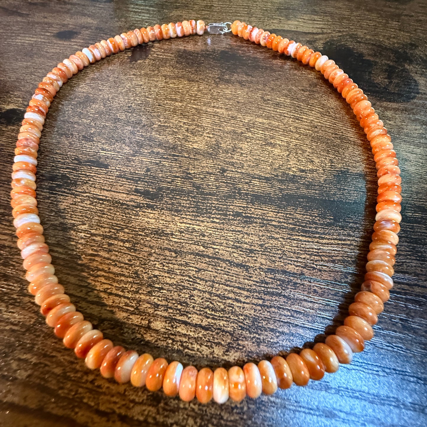Native Handmade Spiny Oyster 6mm Rondelle Bead Necklace Sterling Silver 18 Inch