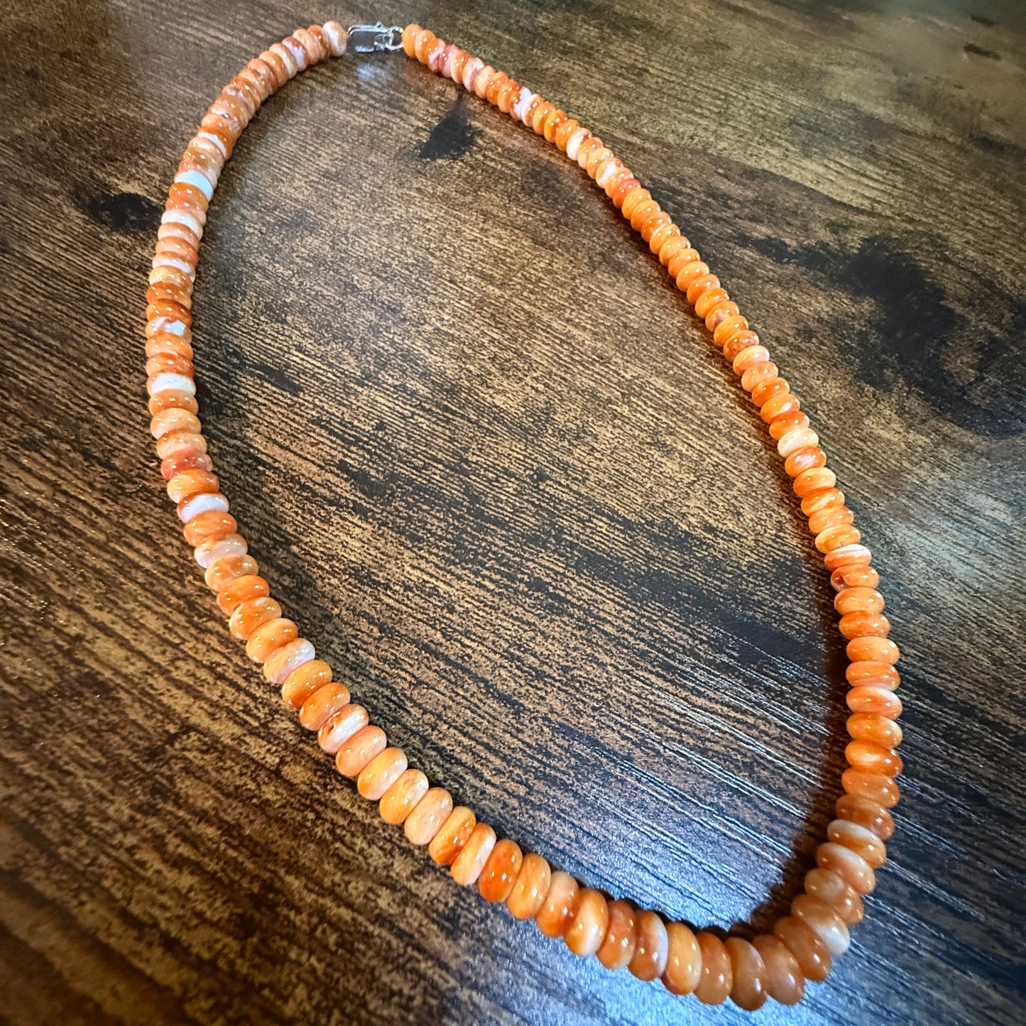 Native Handmade Spiny Oyster 6mm Rondelle Bead Necklace Sterling Silver 18 Inch