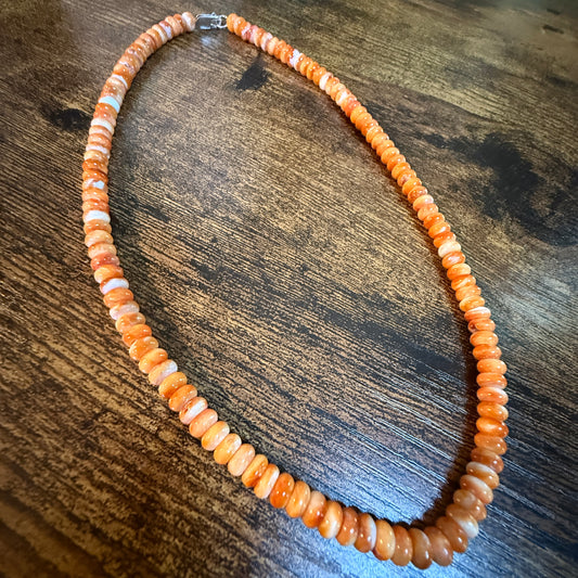 Native Handmade Spiny Oyster 6mm Rondelle Bead Necklace Sterling Silver 18 Inch