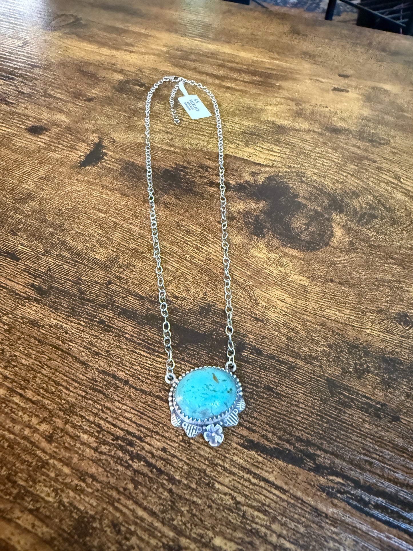 Navajo Style Kingman Turquoise Gemstone Necklace Sterling Silver 18 Inch