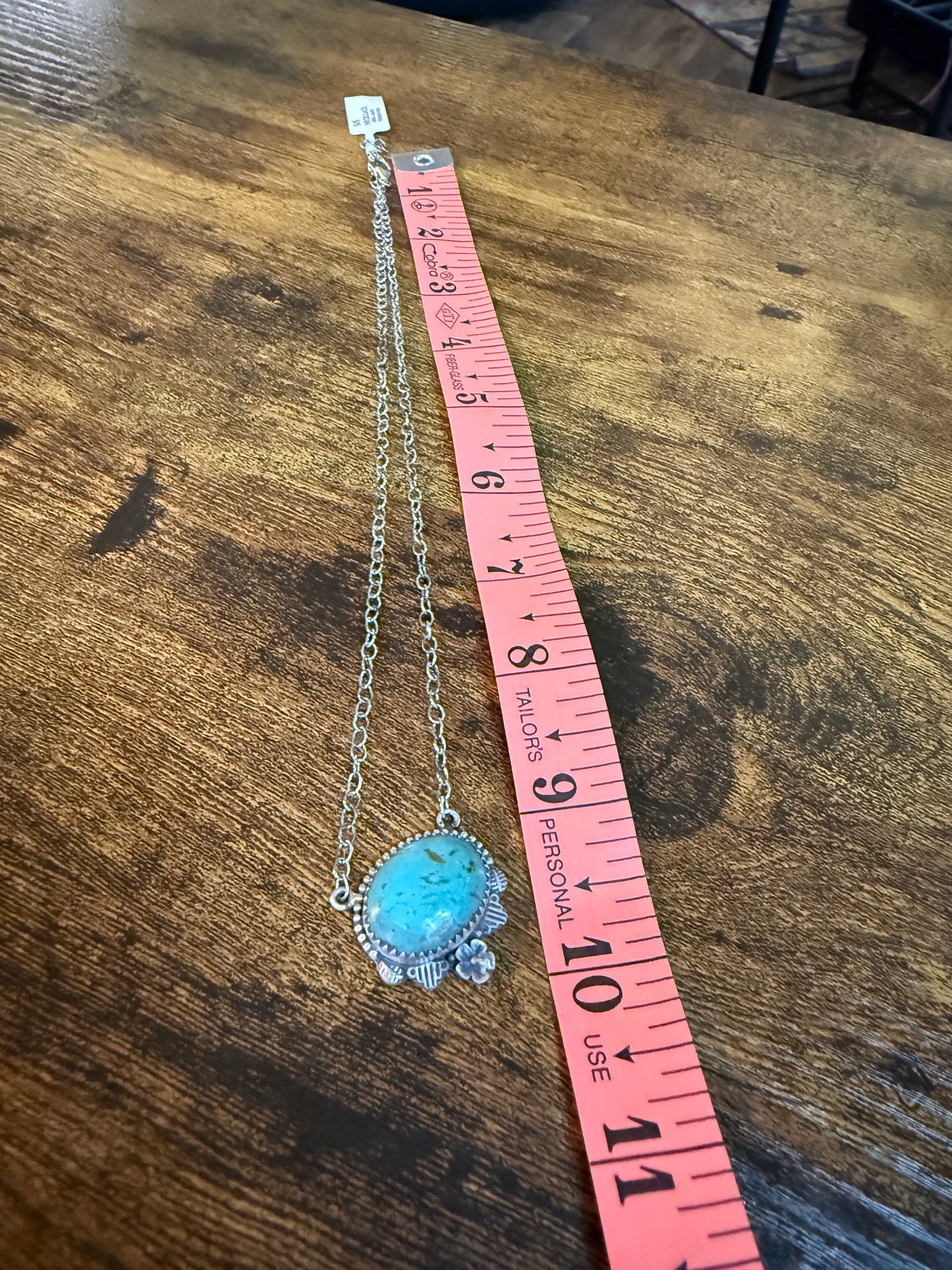 Navajo Style Kingman Turquoise Gemstone Necklace Sterling Silver 18 Inch