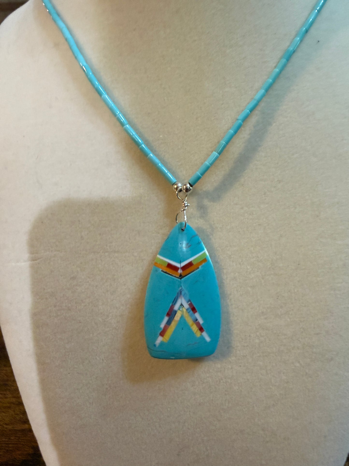 Navajo Style Handmade Turquoise Necklace Sterling Silver