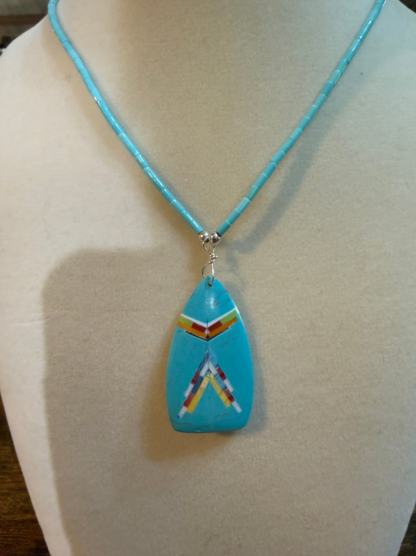 Navajo Style Handmade Turquoise Necklace Sterling Silver
