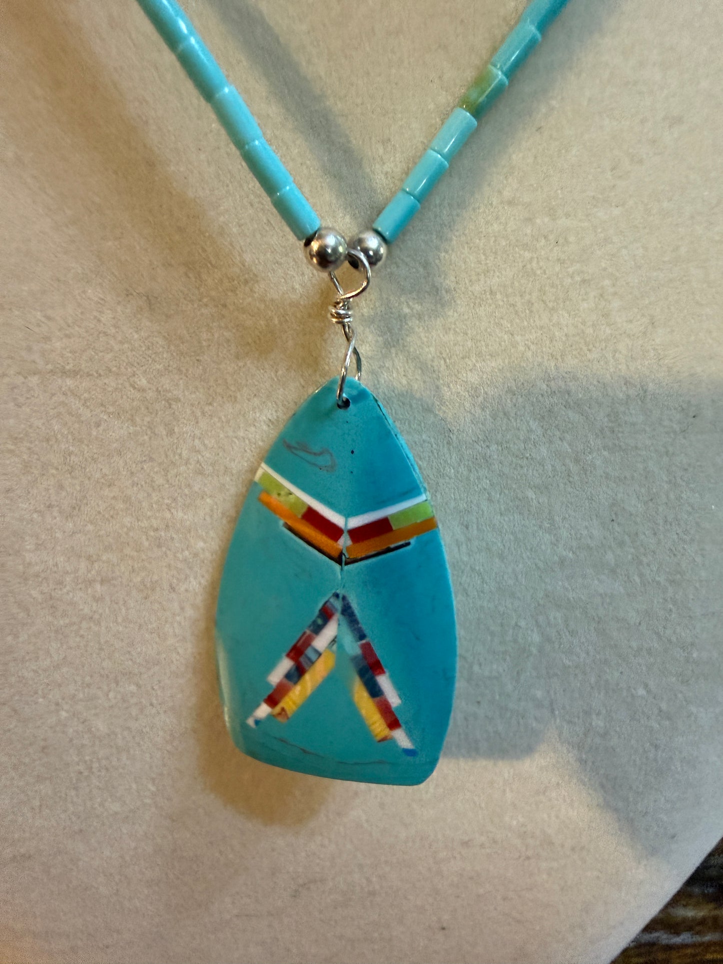 Navajo Style Handmade Turquoise Necklace Sterling Silver