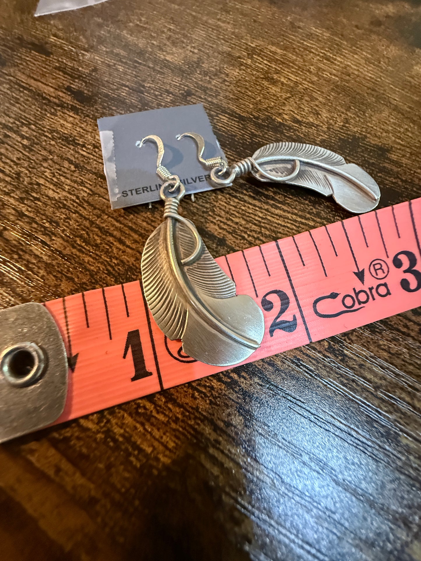 Native Handmade Feather Wire Drop Earrings Sterling Silver