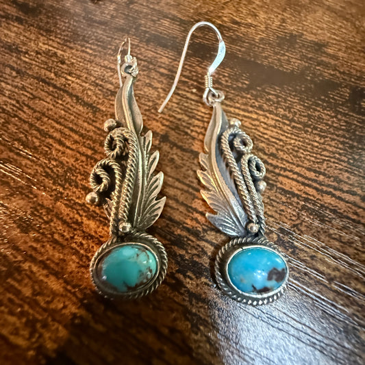 Native Handmade Genevieve Francisco Kingman Drop Earrings Sterling Silver Wild West Boho