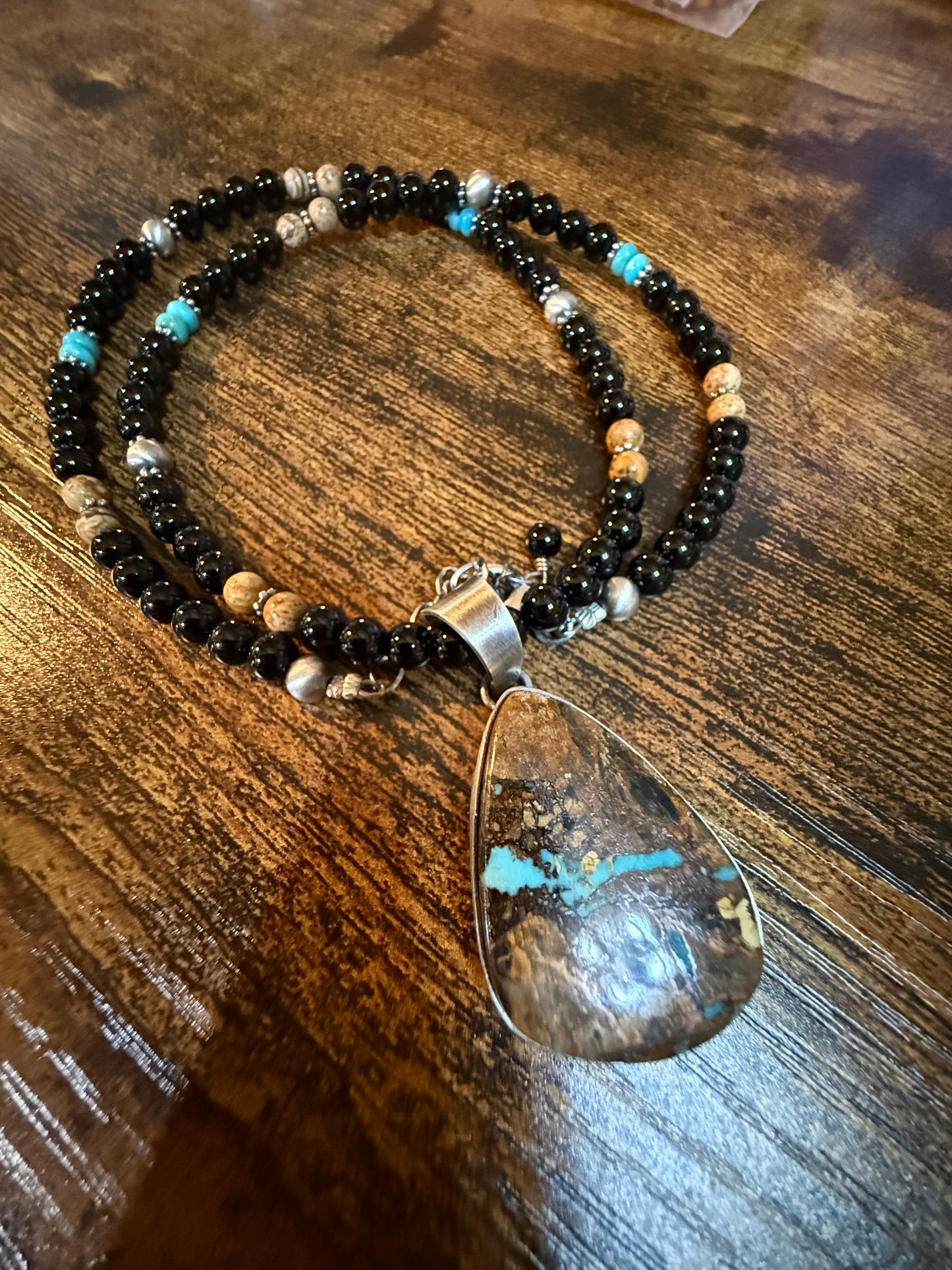 Navajo Handmade Ty Francisco Boulder Turquoise Pendant Necklace Sterling Silver