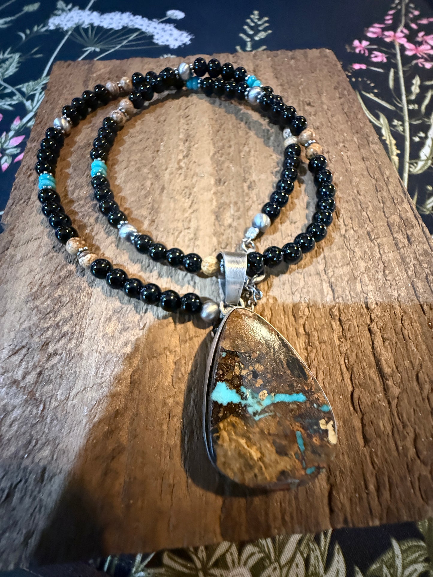 Navajo Handmade Ty Francisco Boulder Turquoise Pendant Necklace Sterling Silver