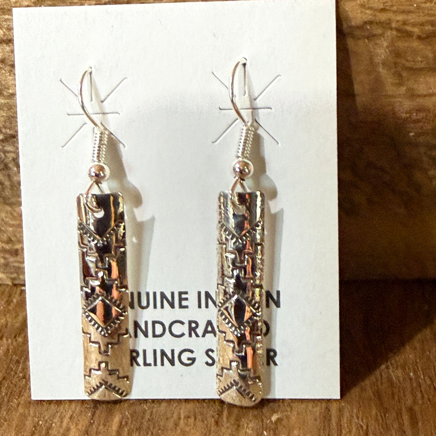 Navajo Handmade Florence Tahe Signed Sterling Silver Wire Earrings 1.75 Drop
