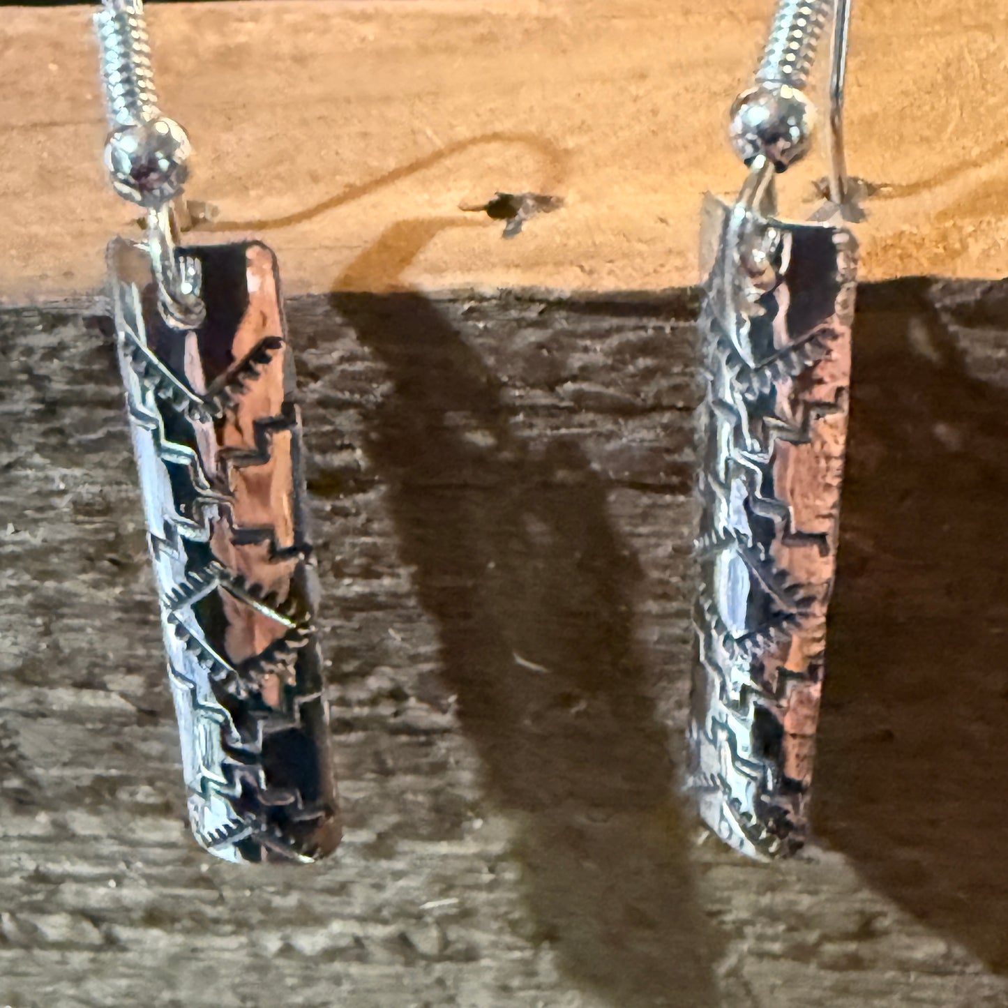 Navajo Handmade Florence Tahe Signed Sterling Silver Wire Earrings 1.75 Drop