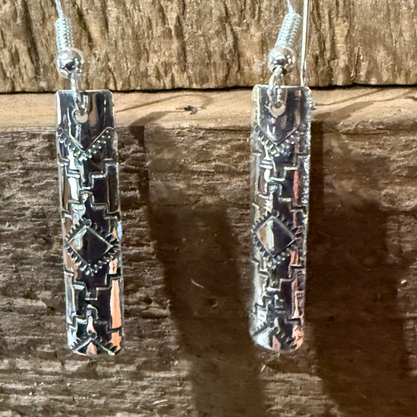 Navajo Handmade Florence Tahe Signed Sterling Silver Wire Earrings 1.75 Drop
