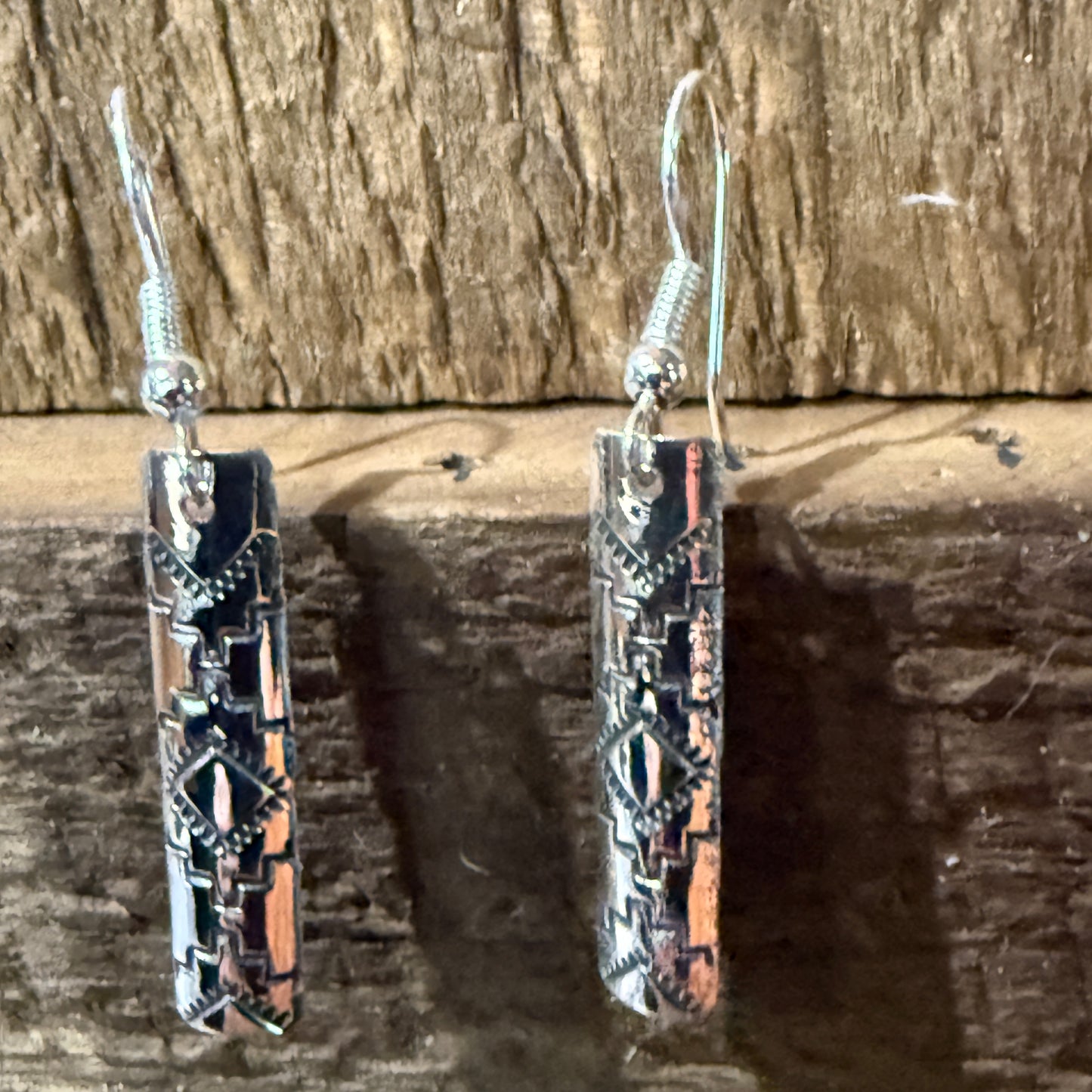Navajo Handmade Florence Tahe Signed Sterling Silver Wire Earrings 1.75 Drop