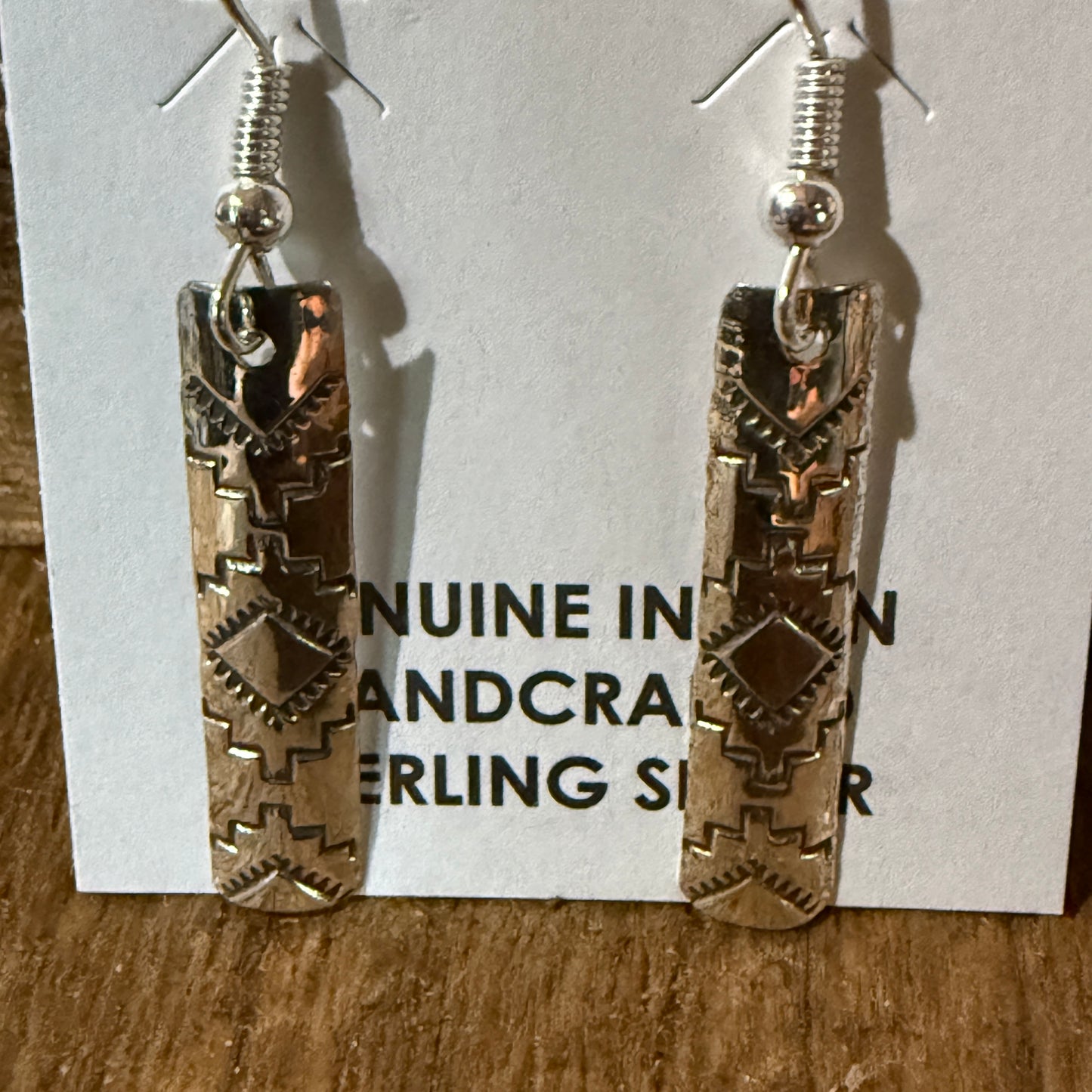 Navajo Handmade Florence Tahe Signed Sterling Silver Wire Earrings 1.75 Drop