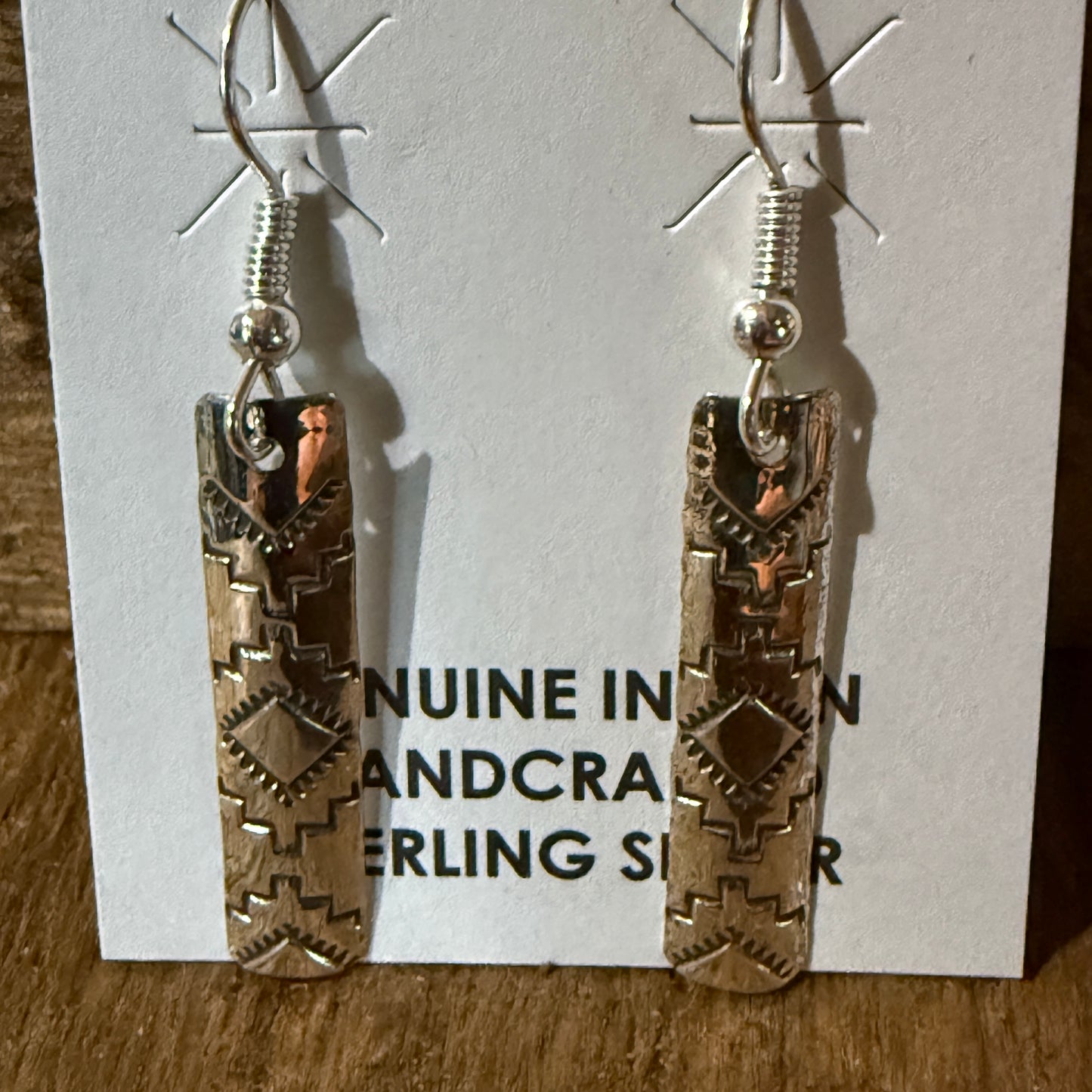 Navajo Handmade Florence Tahe Signed Sterling Silver Wire Earrings 1.75 Drop