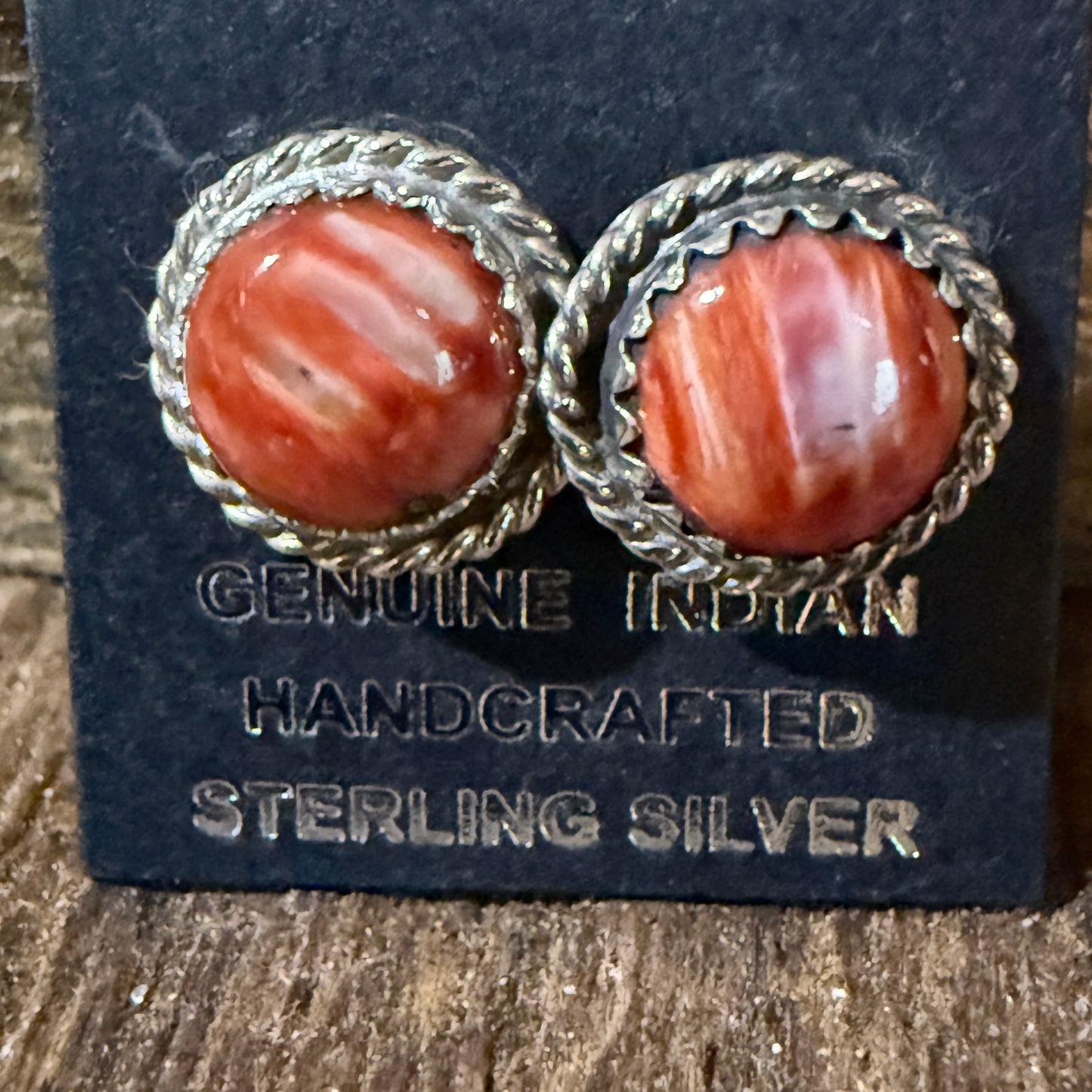 Navajo Handmade Spiny Oyster Gemstone Sterling Silver Signed Stud Earrings
