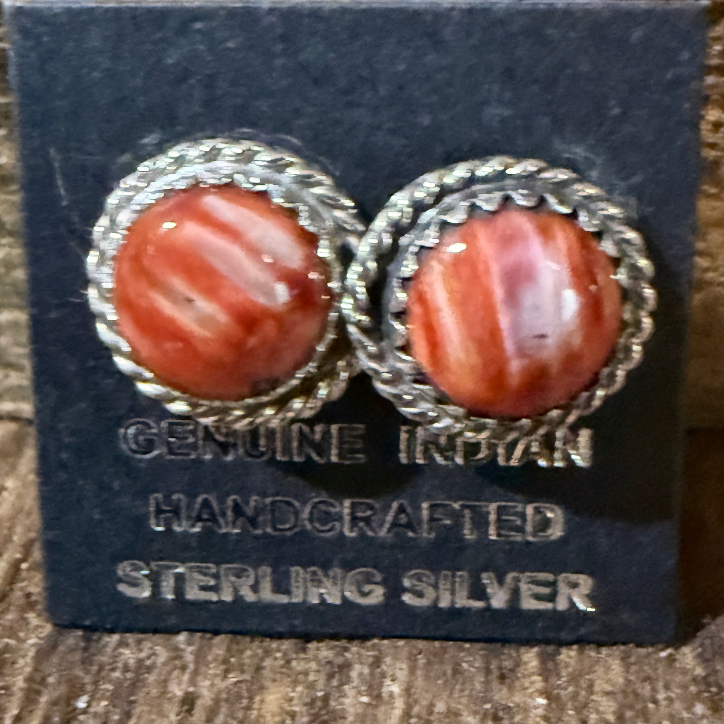 Navajo Handmade Spiny Oyster Gemstone Sterling Silver Signed Stud Earrings