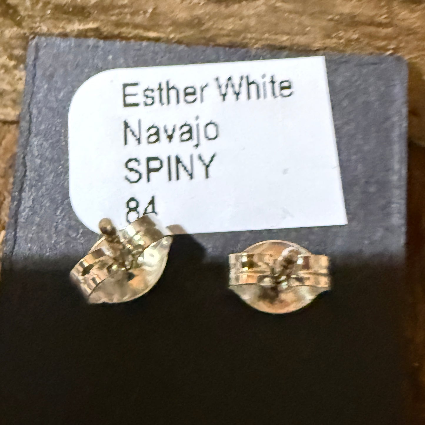 Navajo Handmade Spiny Oyster Gemstone Sterling Silver Signed Stud Earrings