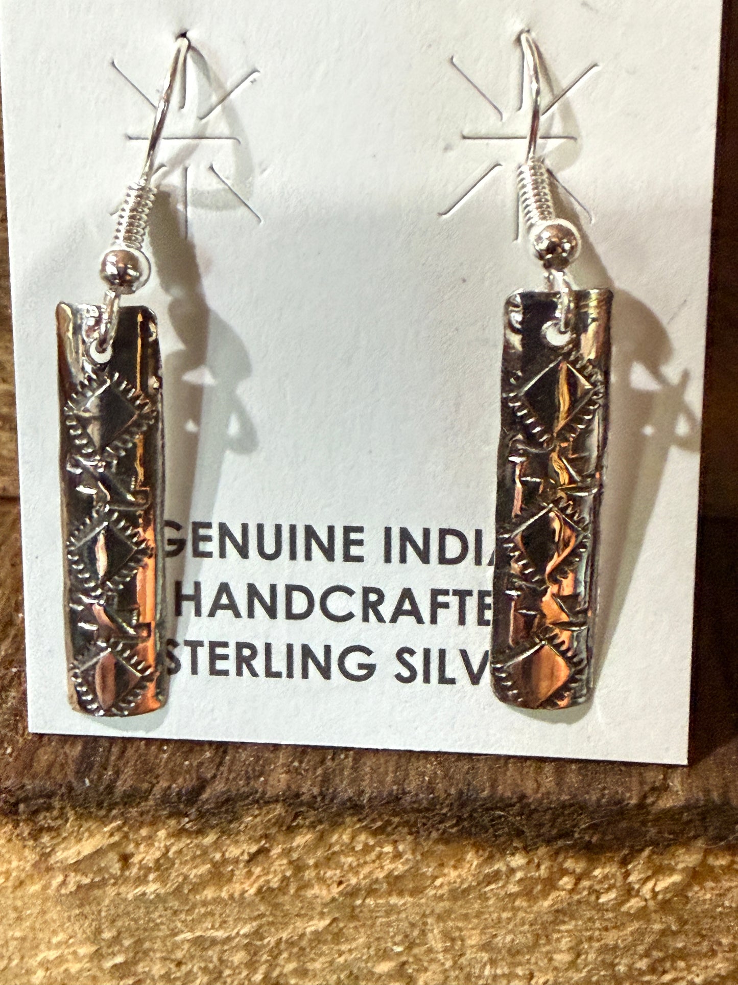 Navajo Handmade Florence Tahe Wire Earrings Sterling Silver 1.75 Inch Drop
