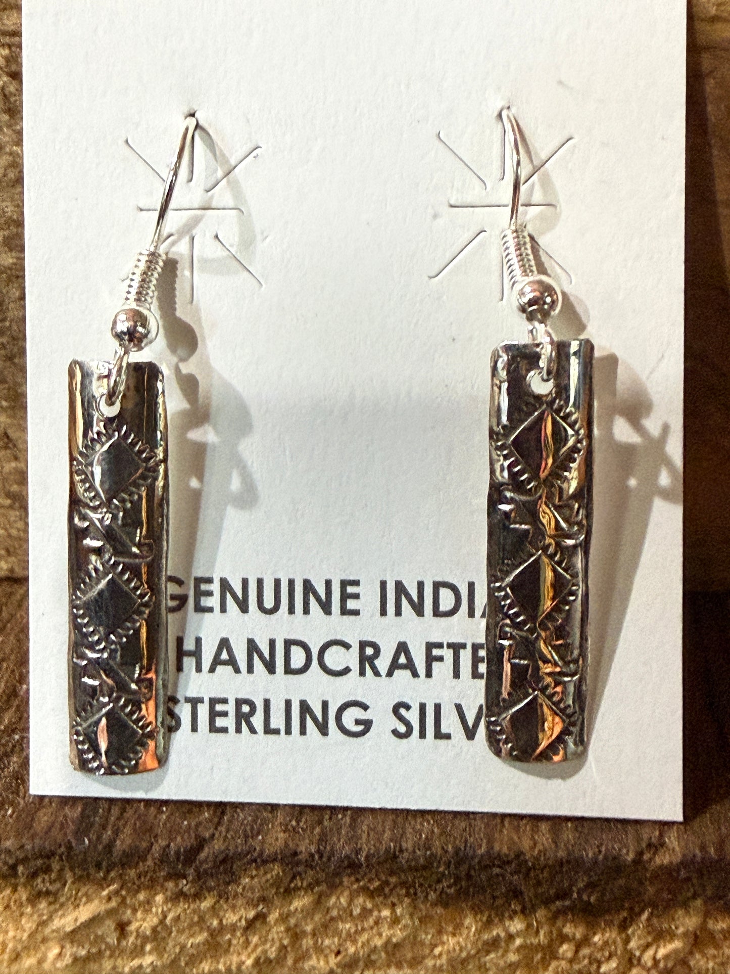 Navajo Handmade Florence Tahe Wire Earrings Sterling Silver 1.75 Inch Drop