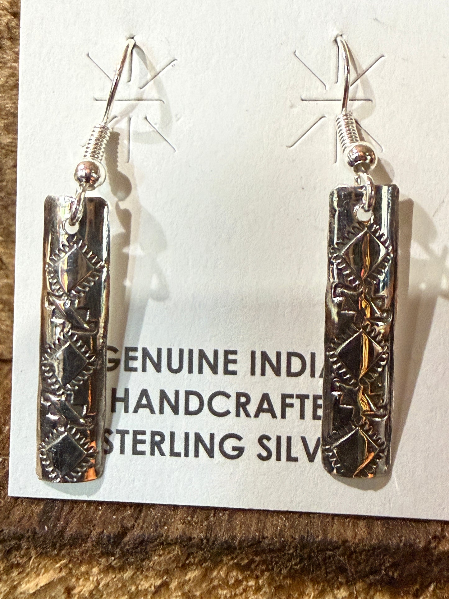 Navajo Handmade Florence Tahe Wire Earrings Sterling Silver 1.75 Inch Drop