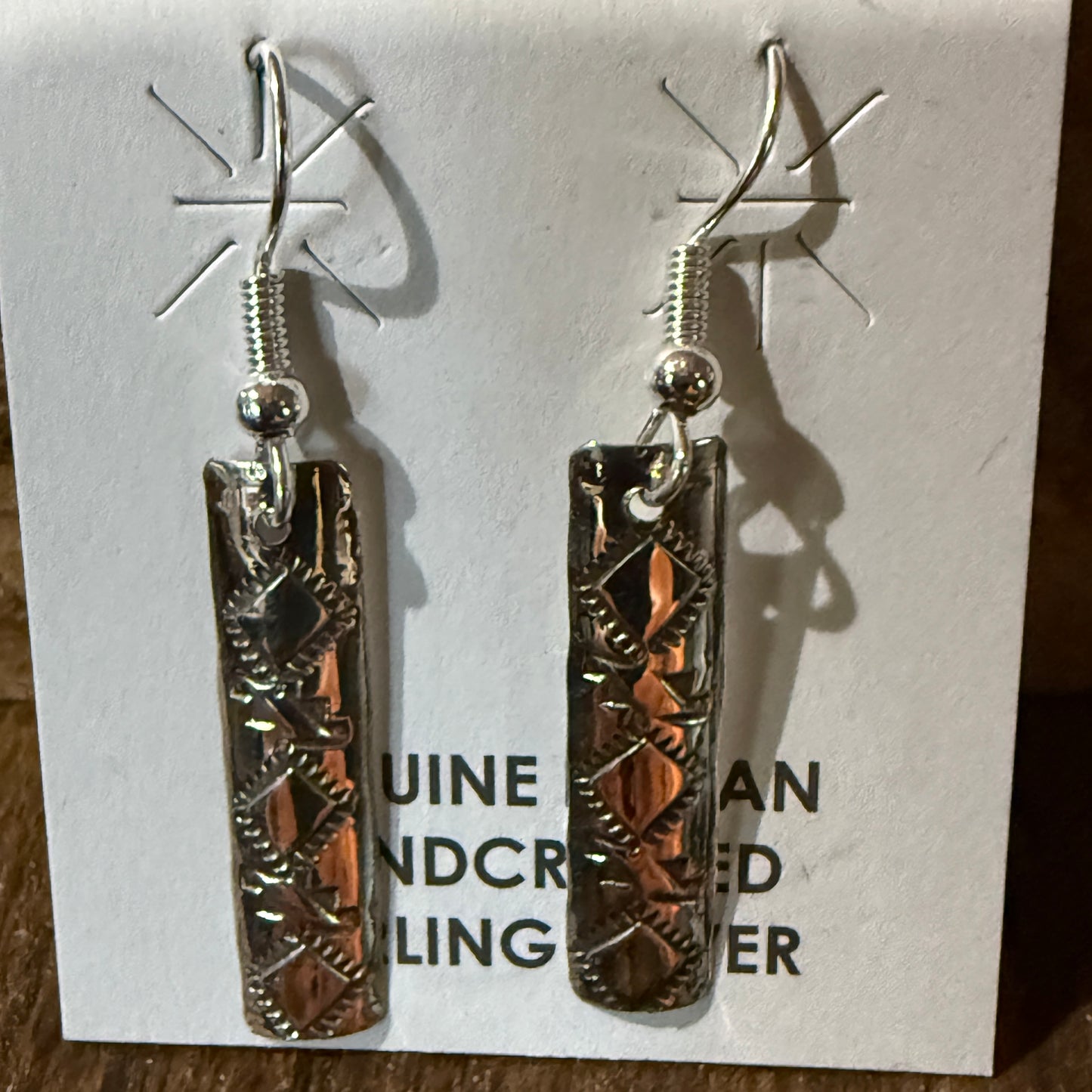 Navajo Handmade Florence Tahe Wire Earrings Sterling Silver 1.75 Inch Drop
