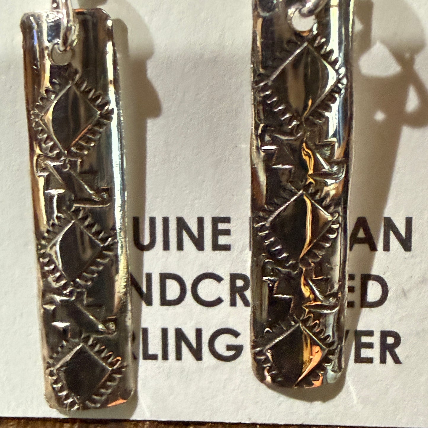 Navajo Handmade Florence Tahe Wire Earrings Sterling Silver 1.75 Inch Drop