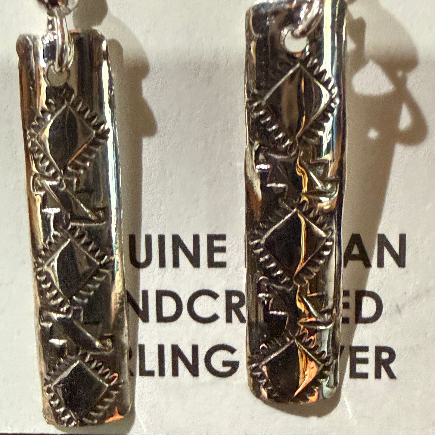 Navajo Handmade Florence Tahe Wire Earrings Sterling Silver 1.75 Inch Drop
