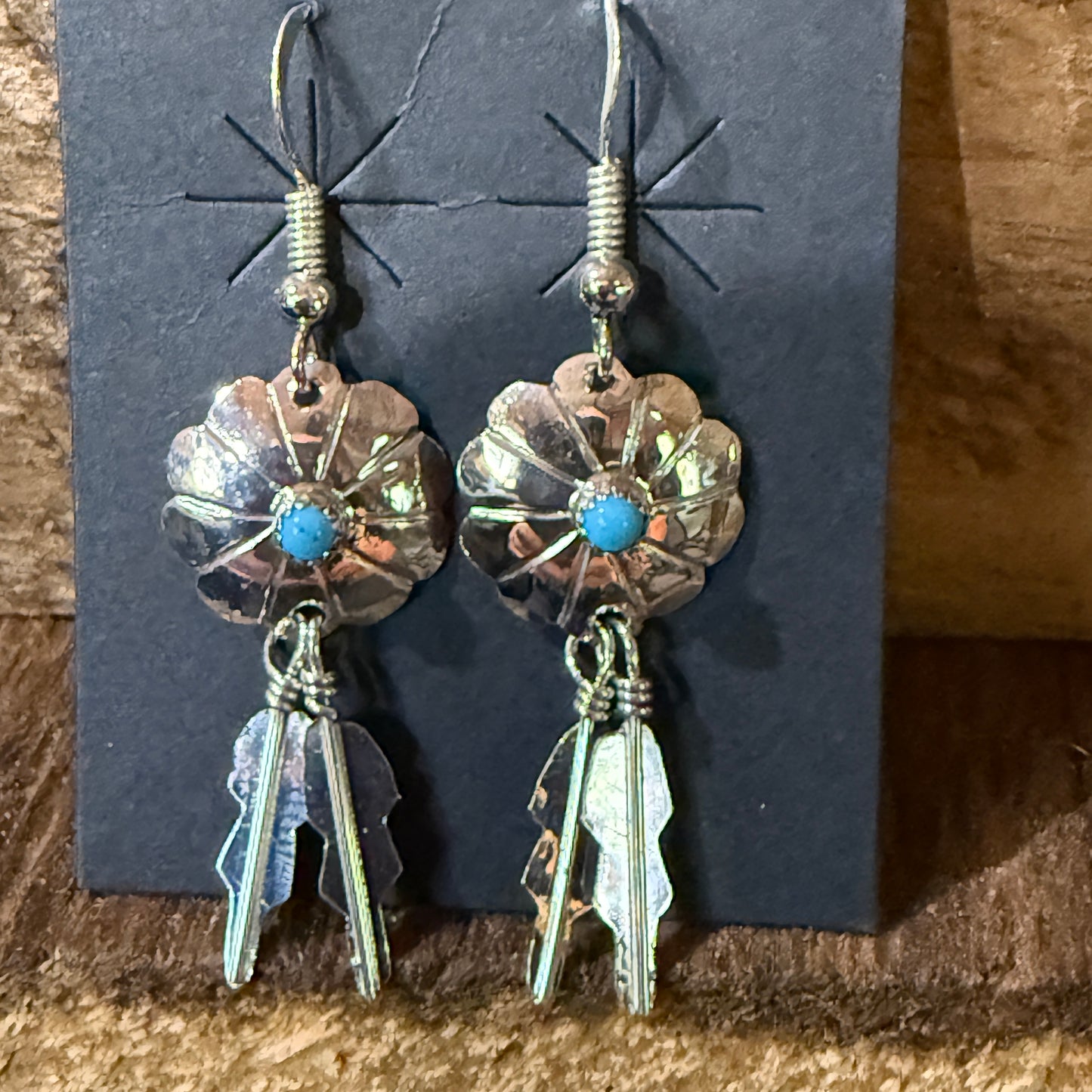 Navajo Handmade Kingman Turquoise Cordallo Chee Earring Sterling Silver