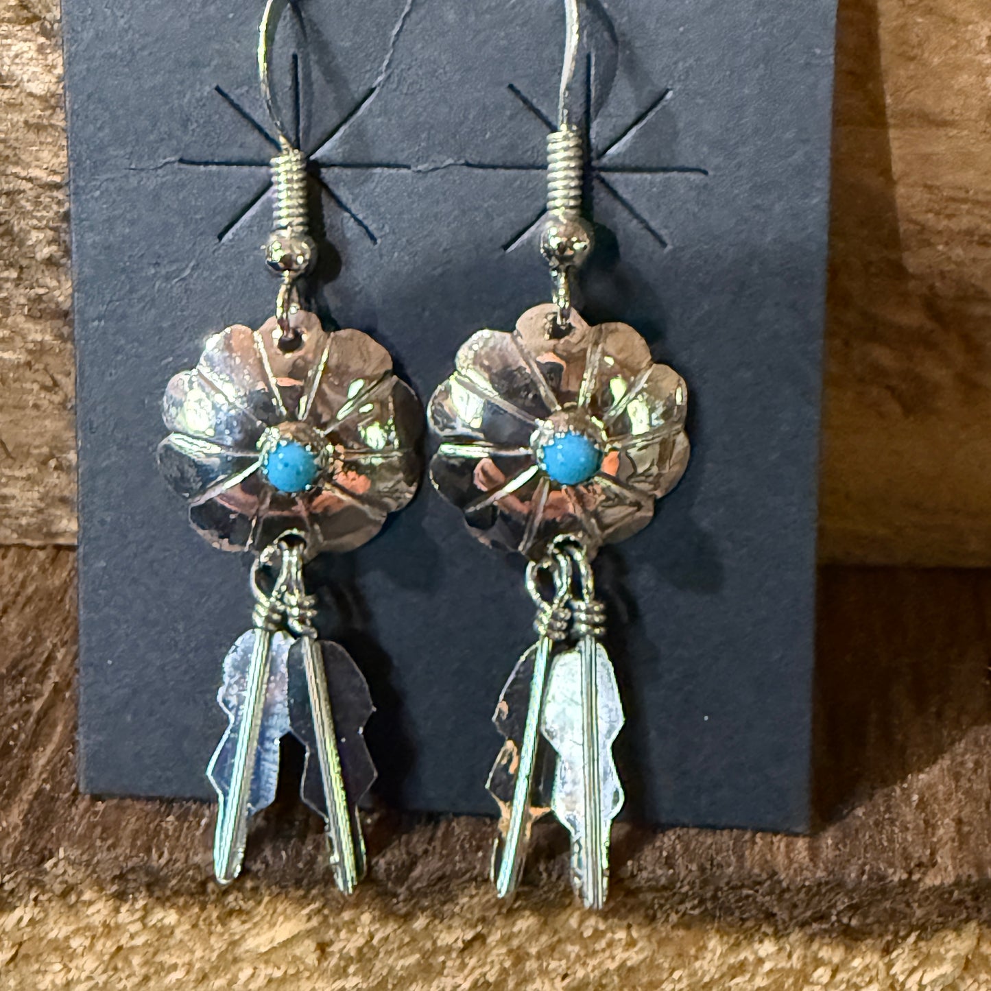 Navajo Handmade Kingman Turquoise Cordallo Chee Earring Sterling Silver