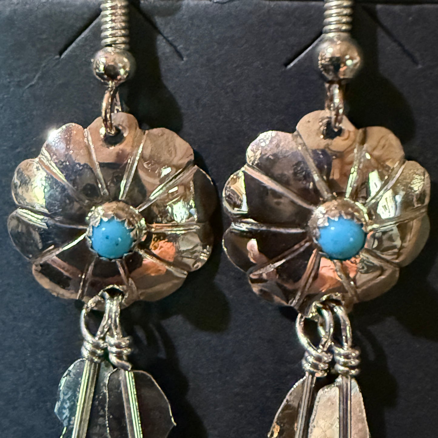 Navajo Handmade Kingman Turquoise Cordallo Chee Earring Sterling Silver