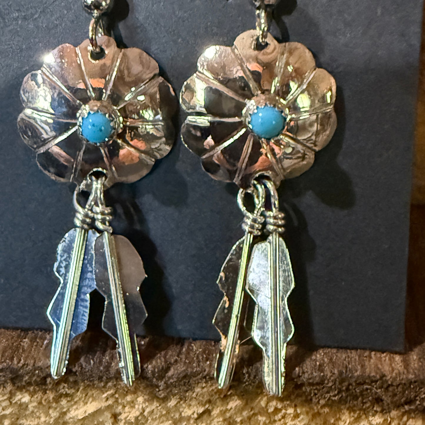 Navajo Handmade Kingman Turquoise Cordallo Chee Earring Sterling Silver