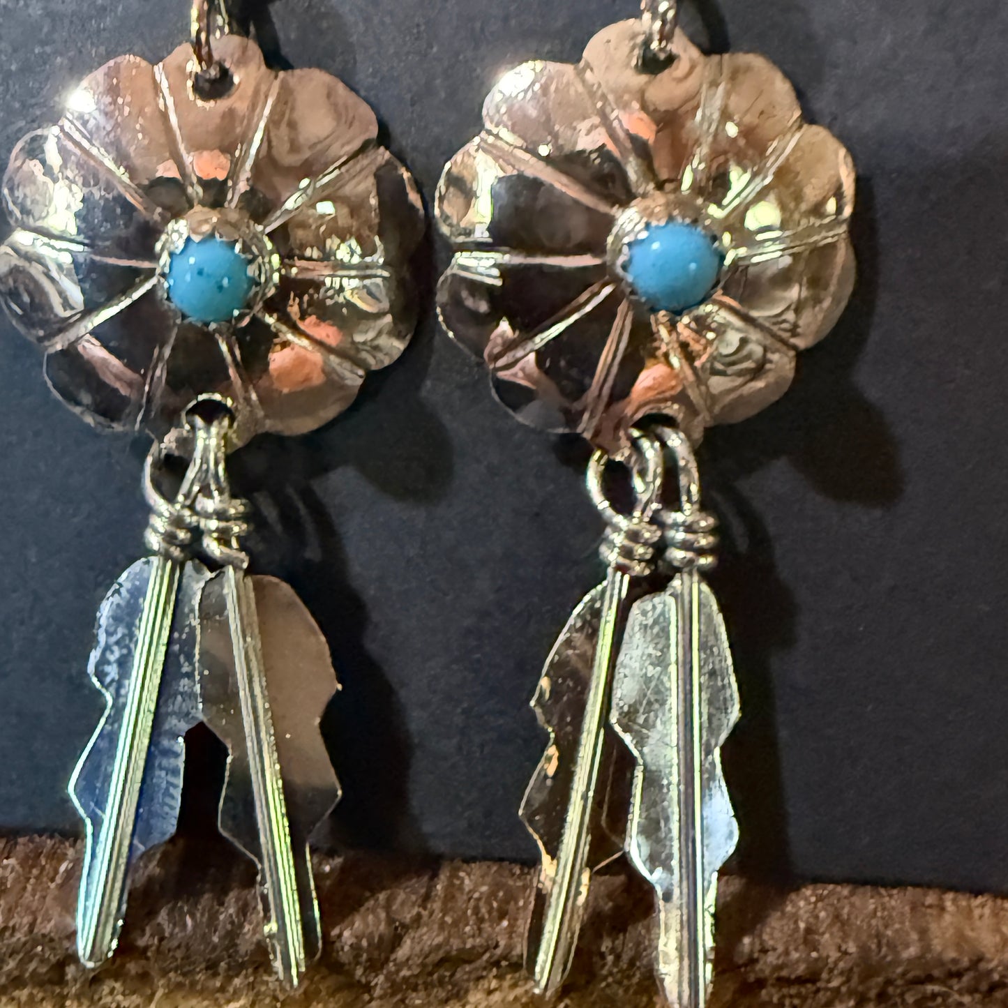 Navajo Handmade Kingman Turquoise Cordallo Chee Earring Sterling Silver
