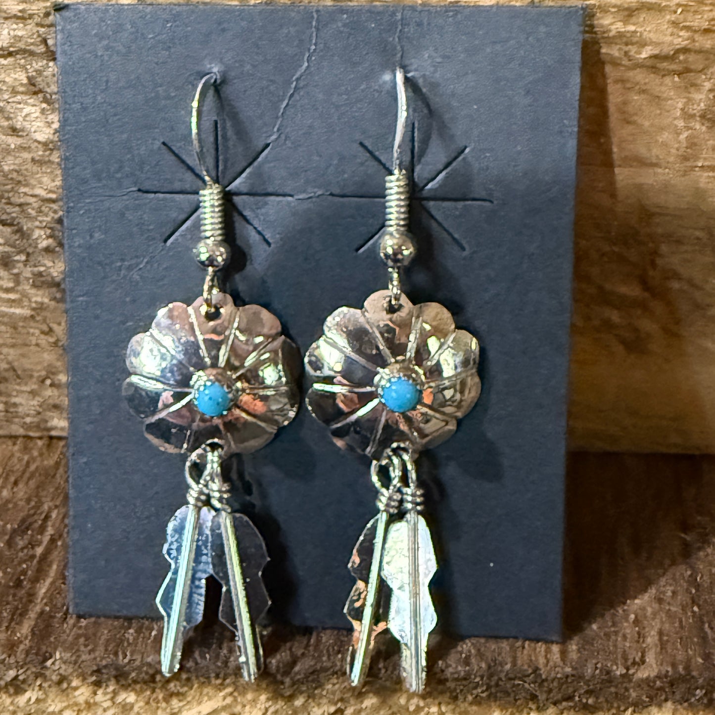 Navajo Handmade Kingman Turquoise Cordallo Chee Earring Sterling Silver