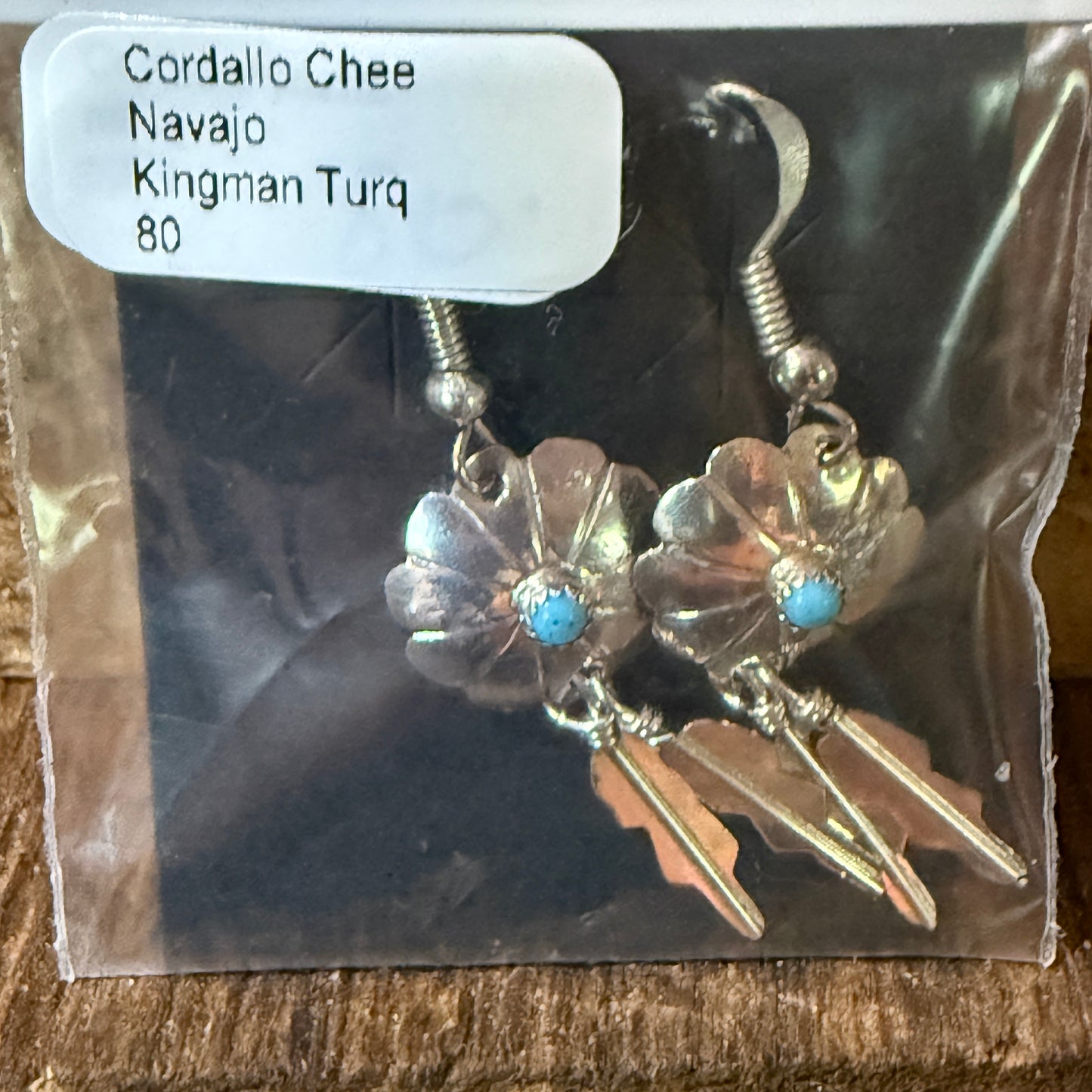 Navajo Handmade Kingman Turquoise Cordallo Chee Earring Sterling Silver