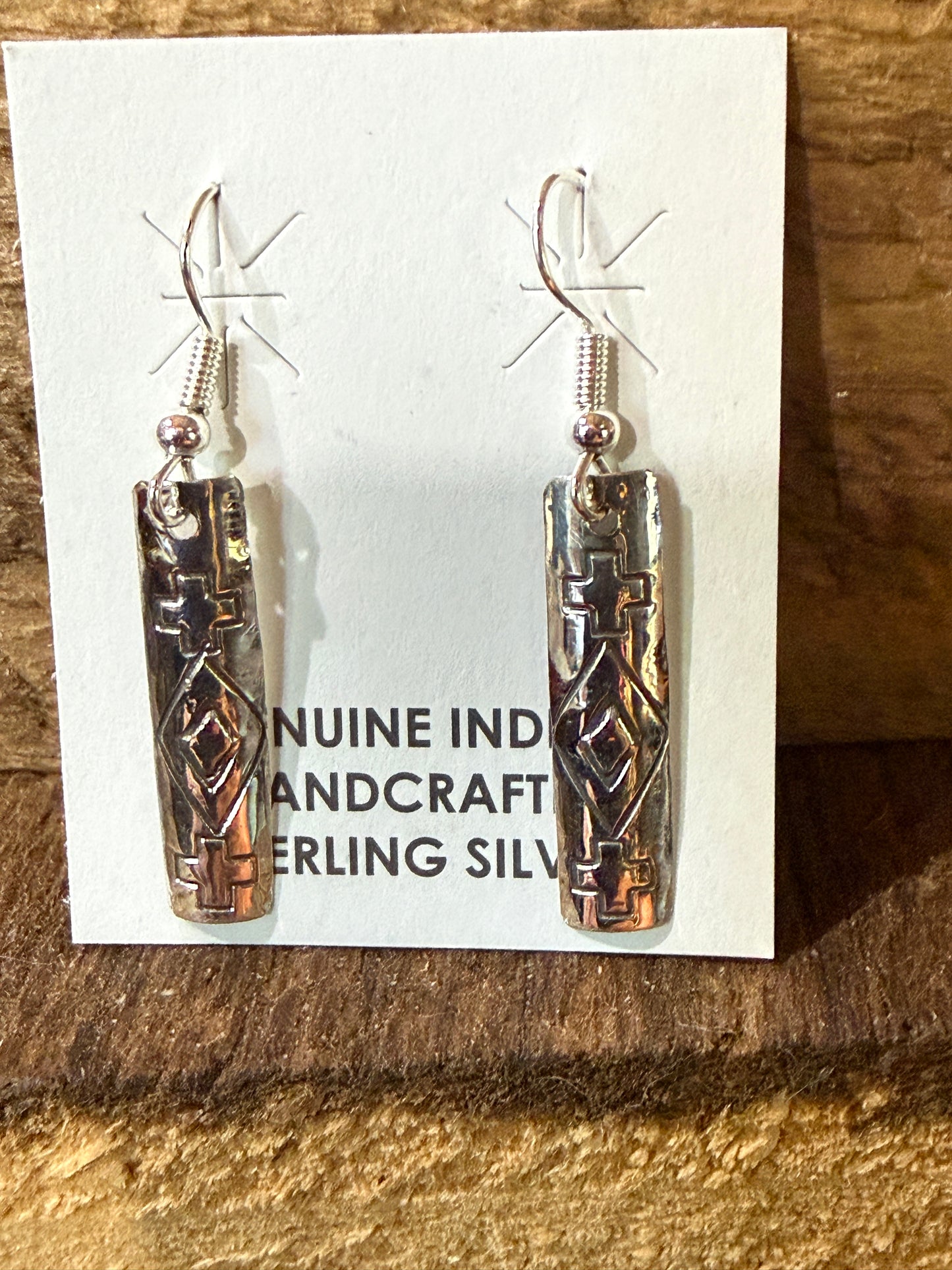 Navajo Handmade Florence Tahe Signed Wire Earrings Sterling Silver 1.75 Drop
