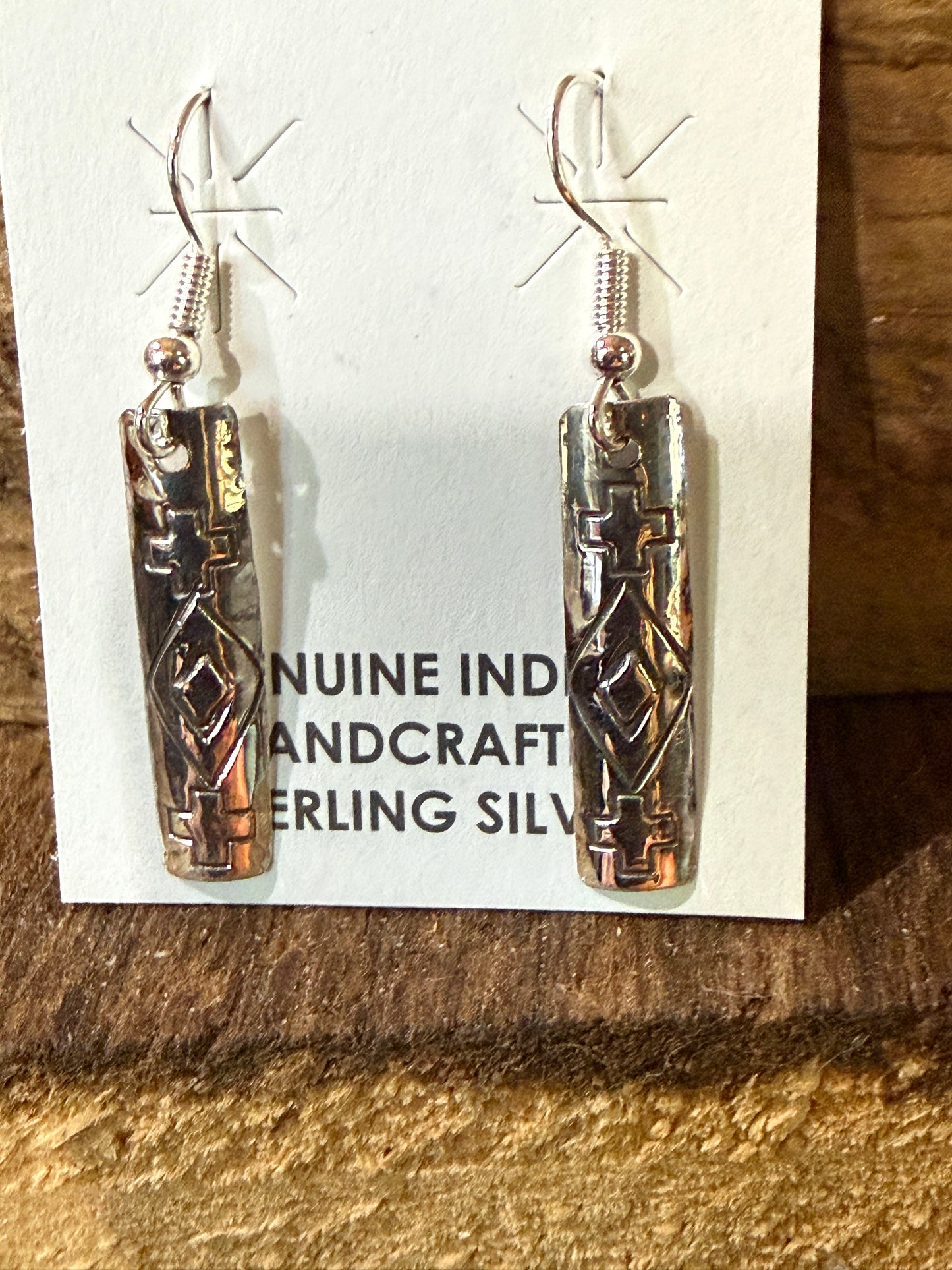 Navajo Handmade Florence Tahe Signed Wire Earrings Sterling Silver 1.75 Drop