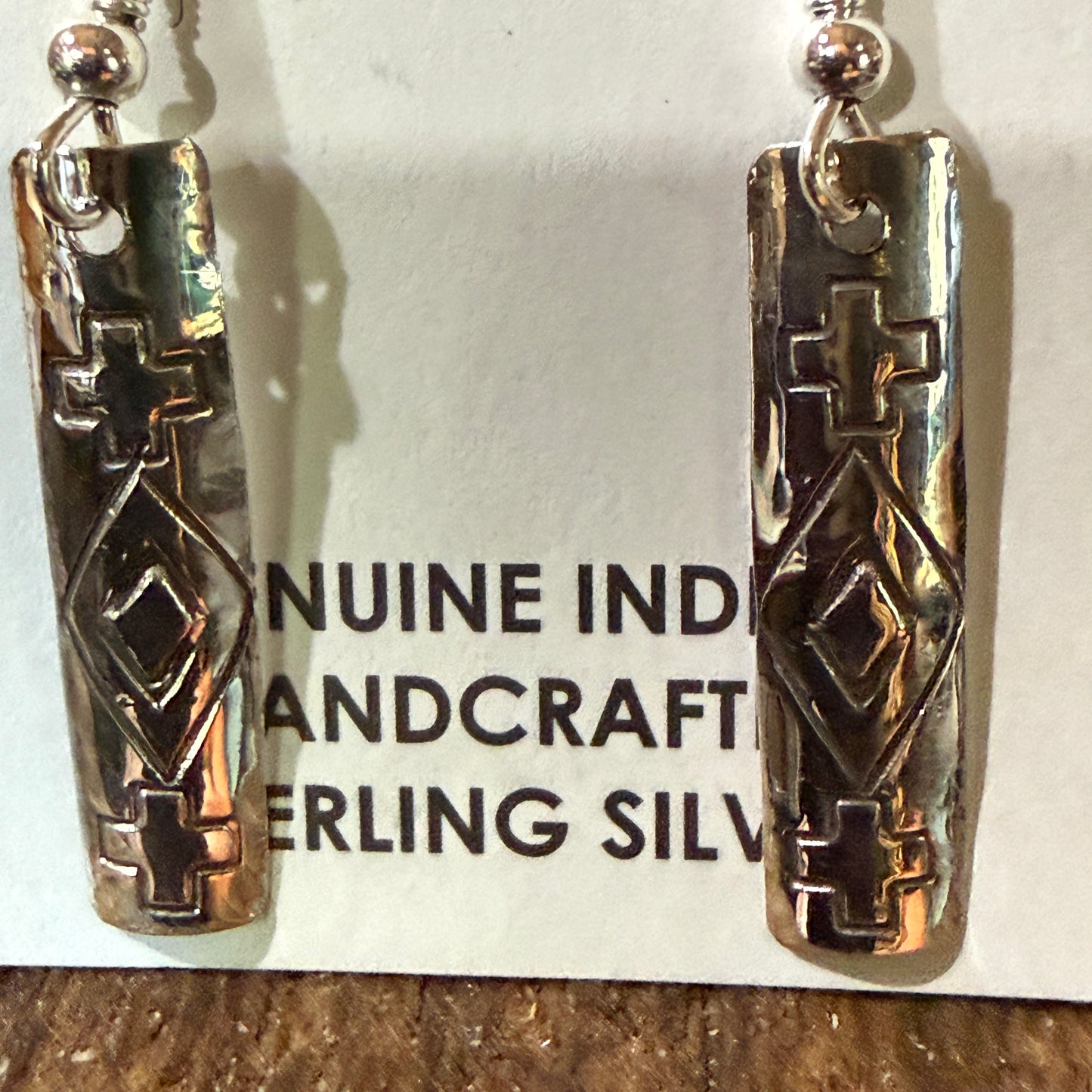 Navajo Handmade Florence Tahe Signed Wire Earrings Sterling Silver 1.75 Drop