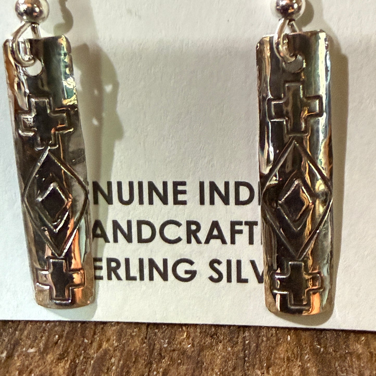 Navajo Handmade Florence Tahe Signed Wire Earrings Sterling Silver 1.75 Drop