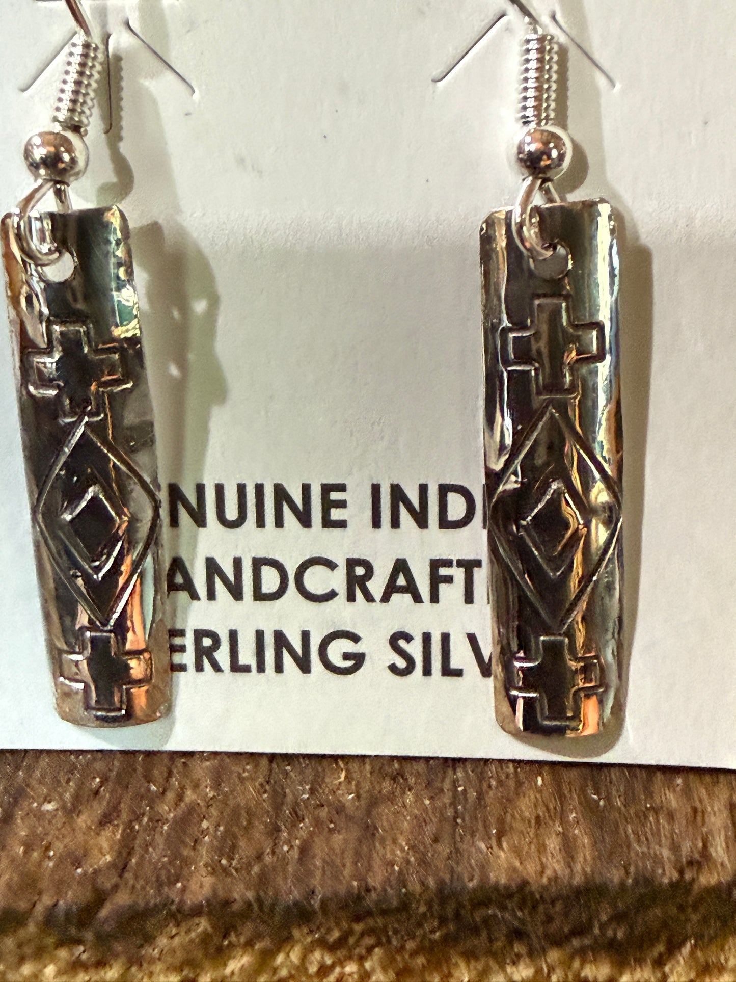 Navajo Handmade Florence Tahe Signed Wire Earrings Sterling Silver 1.75 Drop