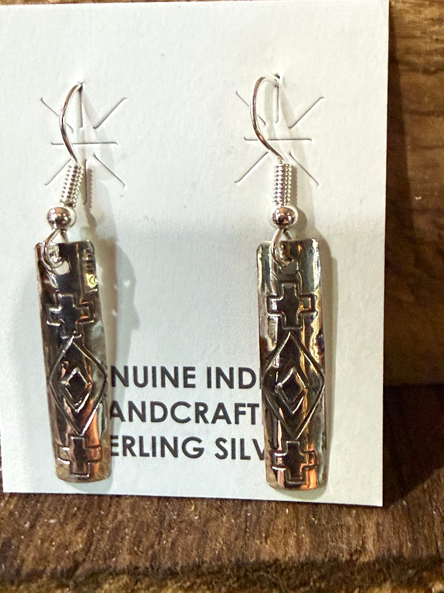 Navajo Handmade Florence Tahe Signed Wire Earrings Sterling Silver 1.75 Drop