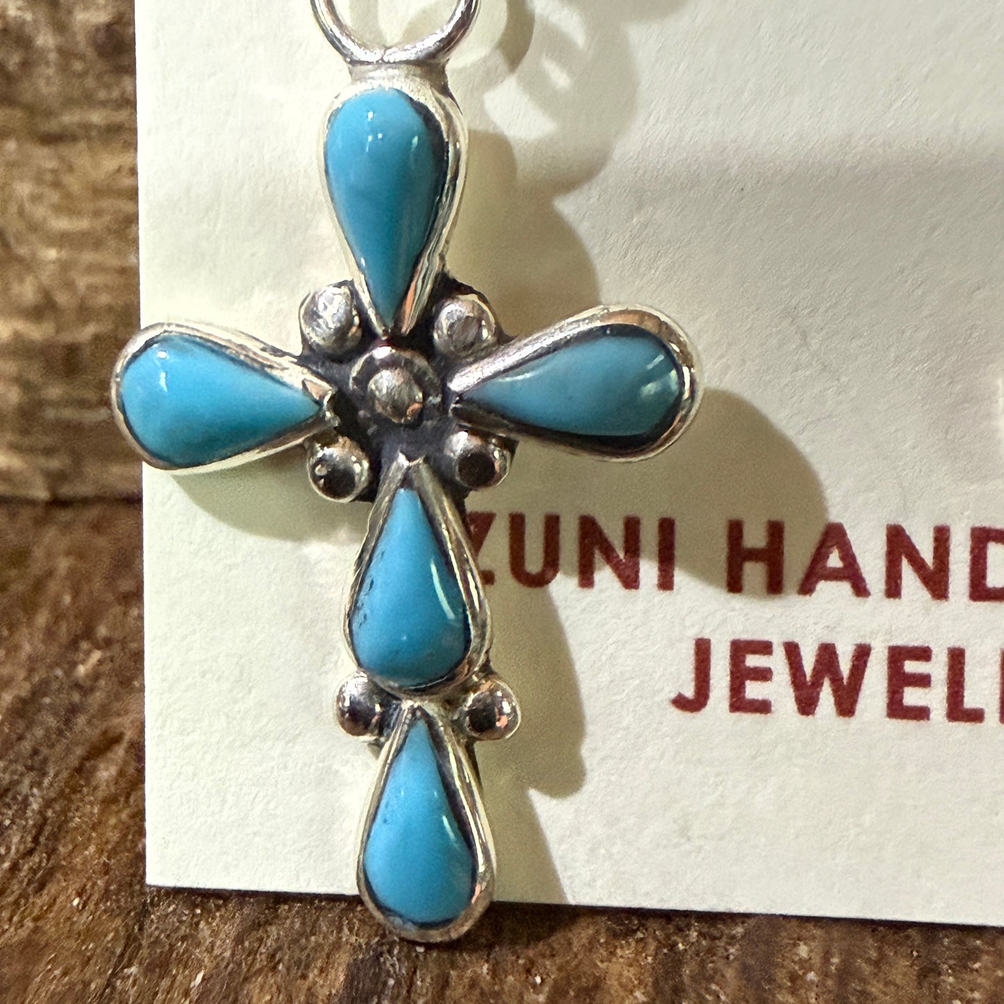 Zuni Kingman Turquoise Bryce Cross Earrings Sterling Silver Drop